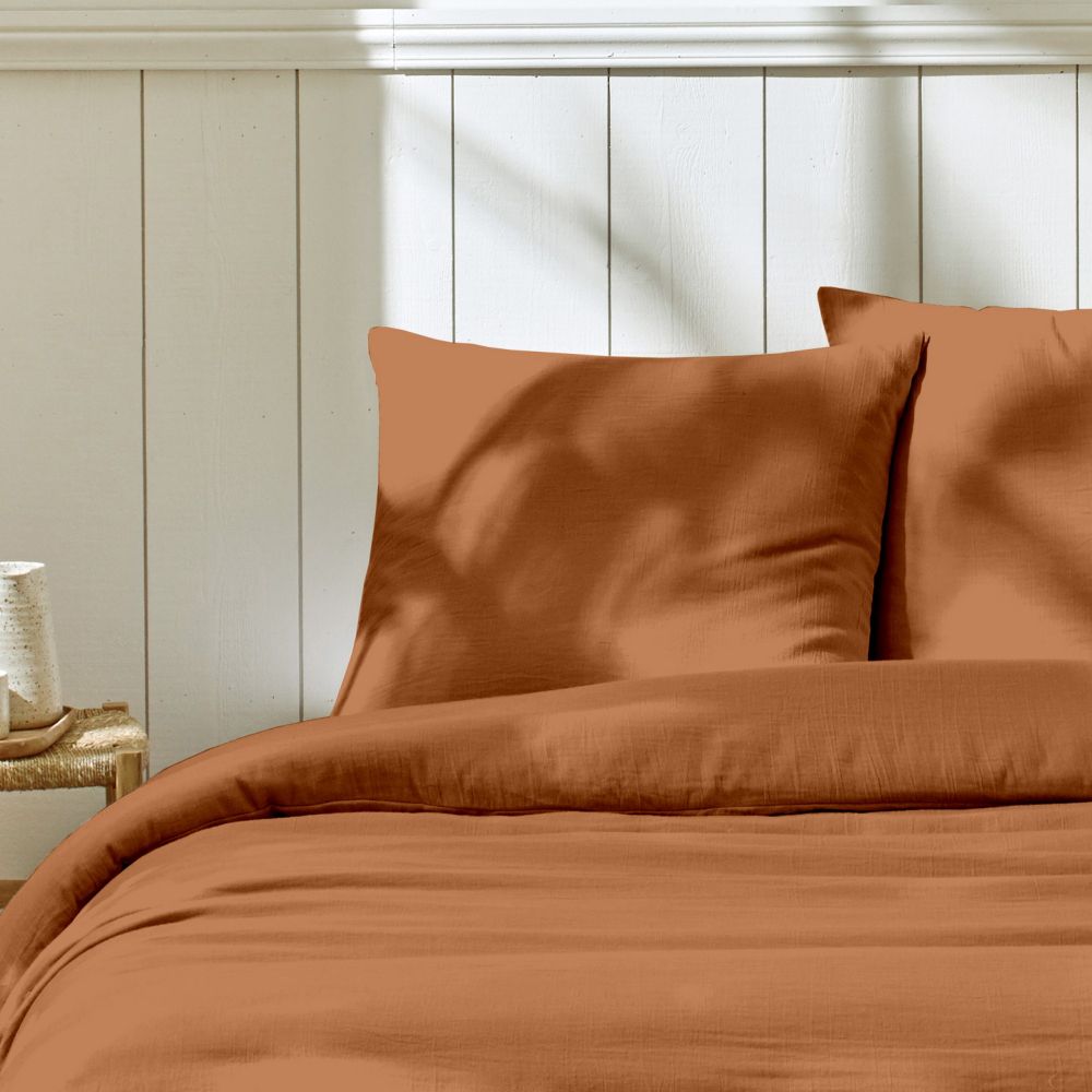 PARURE DE LIT GAZE DE COTON TERRACOTTA