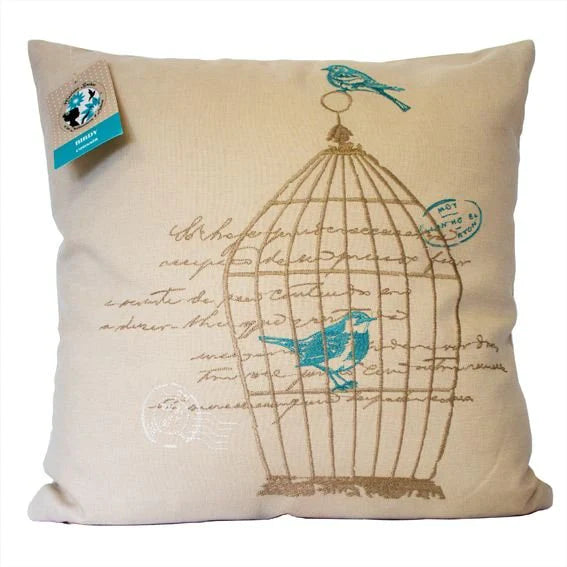 COUSSIN  LITTLE BIRDY 30 X 30 BEIGE ET BRODERIES