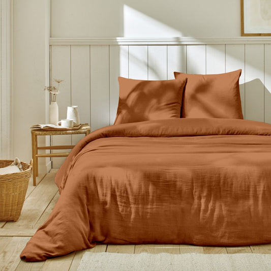 PARURE DE LIT GAZE DE COTON TERRACOTTA