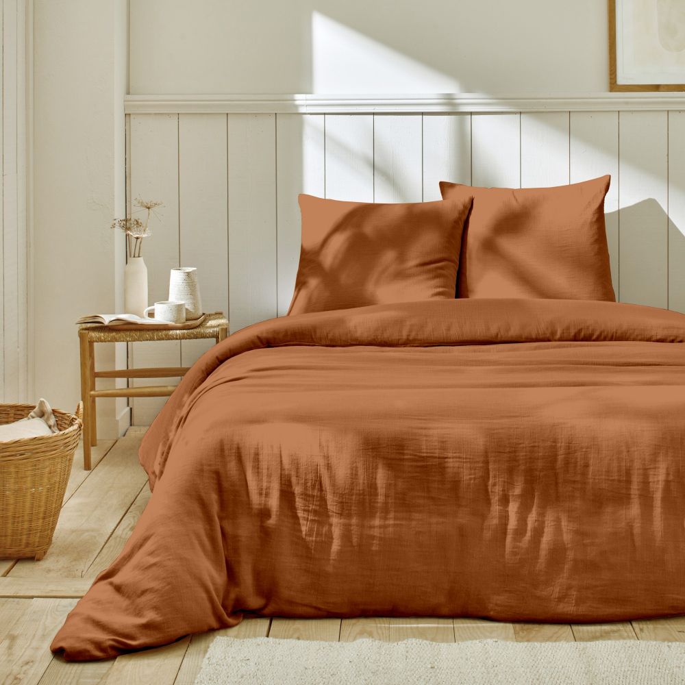 PARURE DE LIT GAZE DE COTON TERRACOTTA