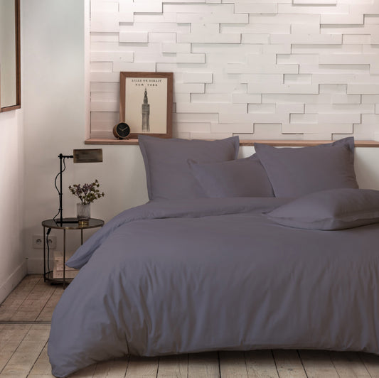 PARURE DE LIT 3 PIECES 100% PERCALE 80FILS GRIS