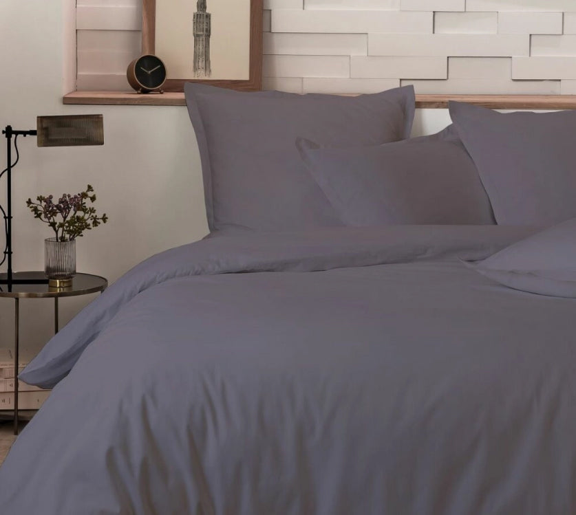 PARURE DE LIT 3 PIECES 100% PERCALE 80FILS GRIS