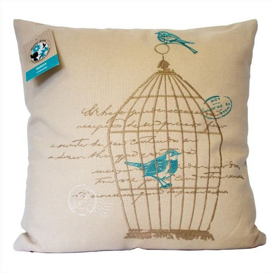 COUSSIN BIRDY 40 X 40 BEIGE ET BRODERIES