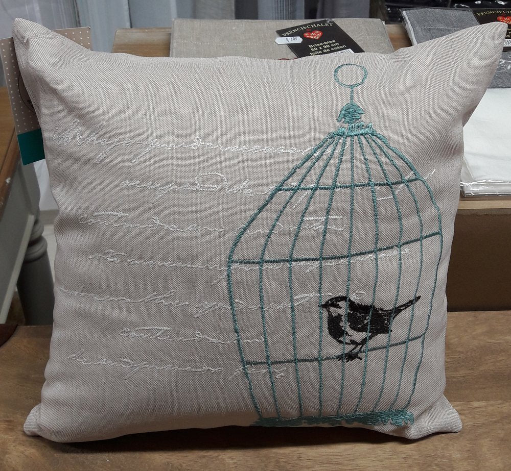 COUSSIN  LITTLE BIRDY 30 X 30 BEIGE ET BRODERIES